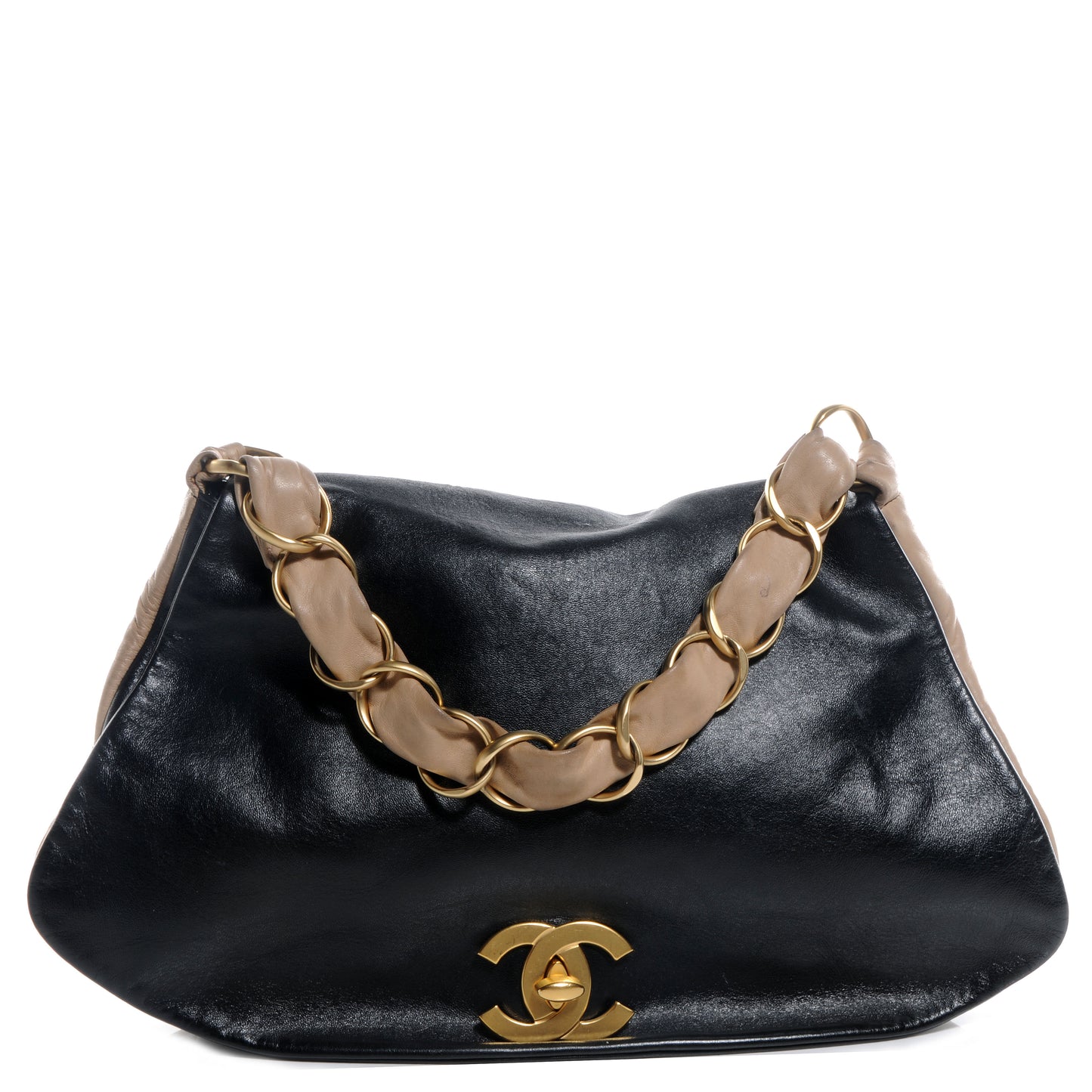 Lambskin Olsen Flap Bag Black Beige