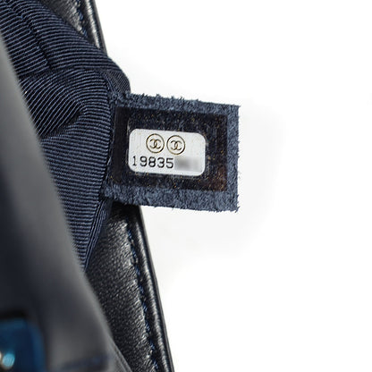 Chanel Tweed Lambskin Woven Medium Boy Flap Navy Blue 9 of 9