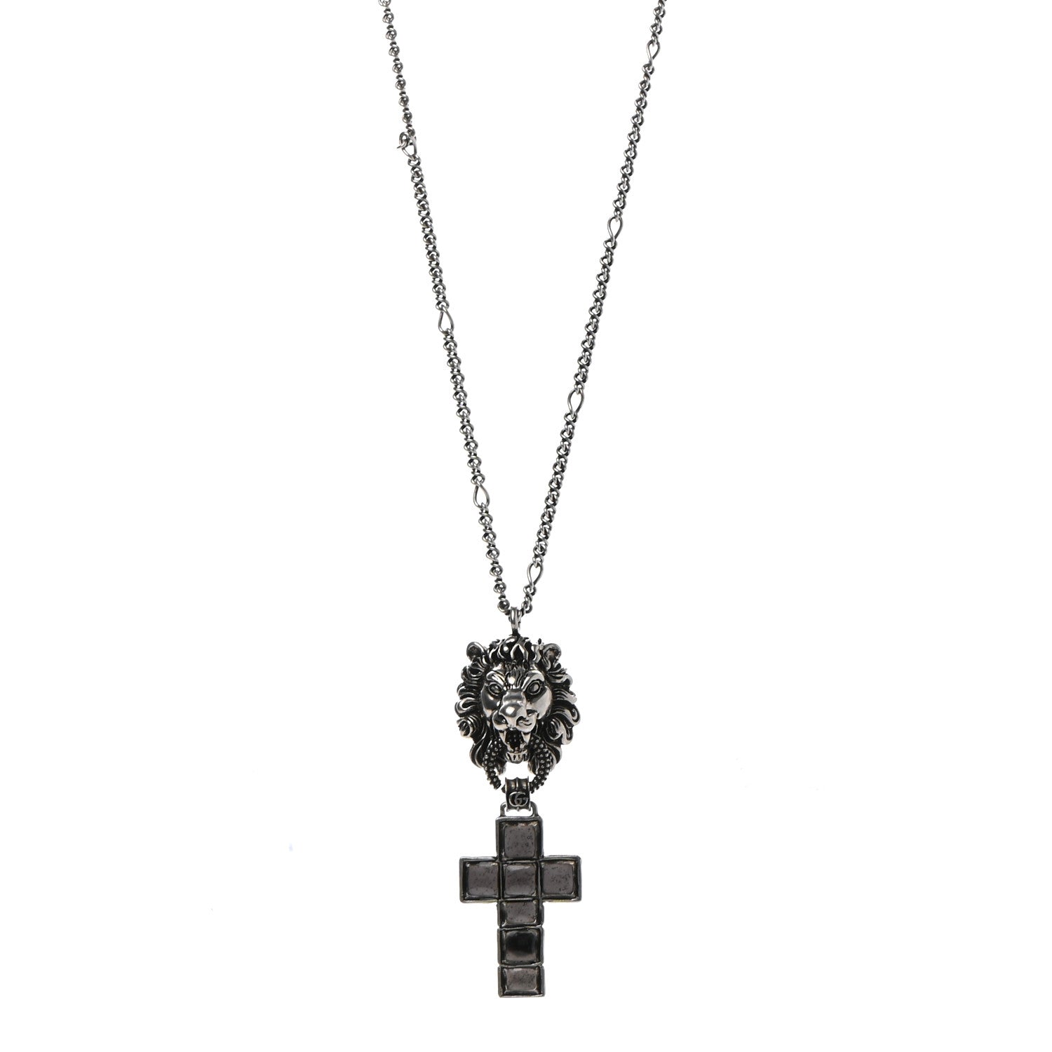 Gucci Enamel Brass Lion Head Crucifix Necklace Black 1 of 8