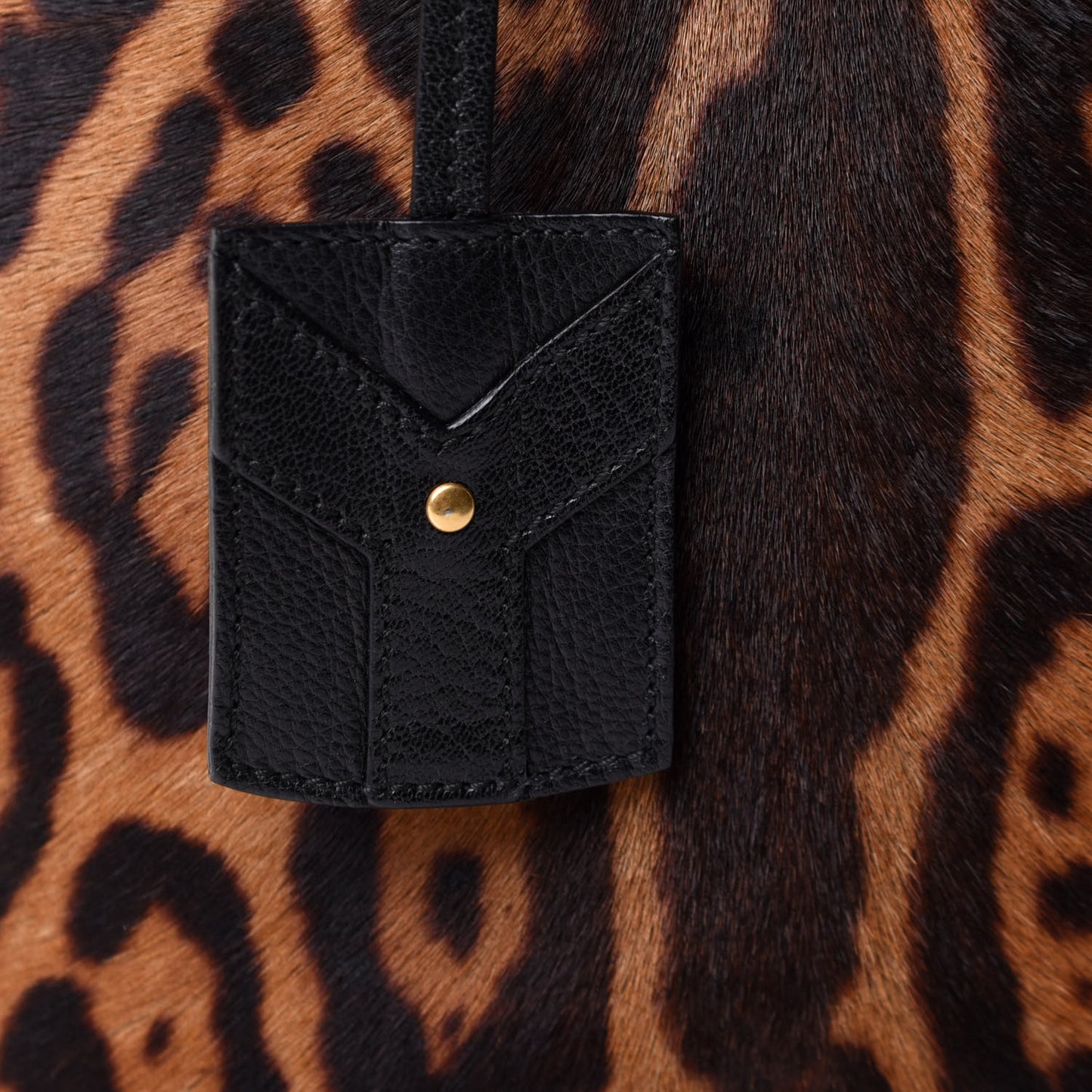 Goatskin Pony Hair Leopard Print Bucket Bag Black