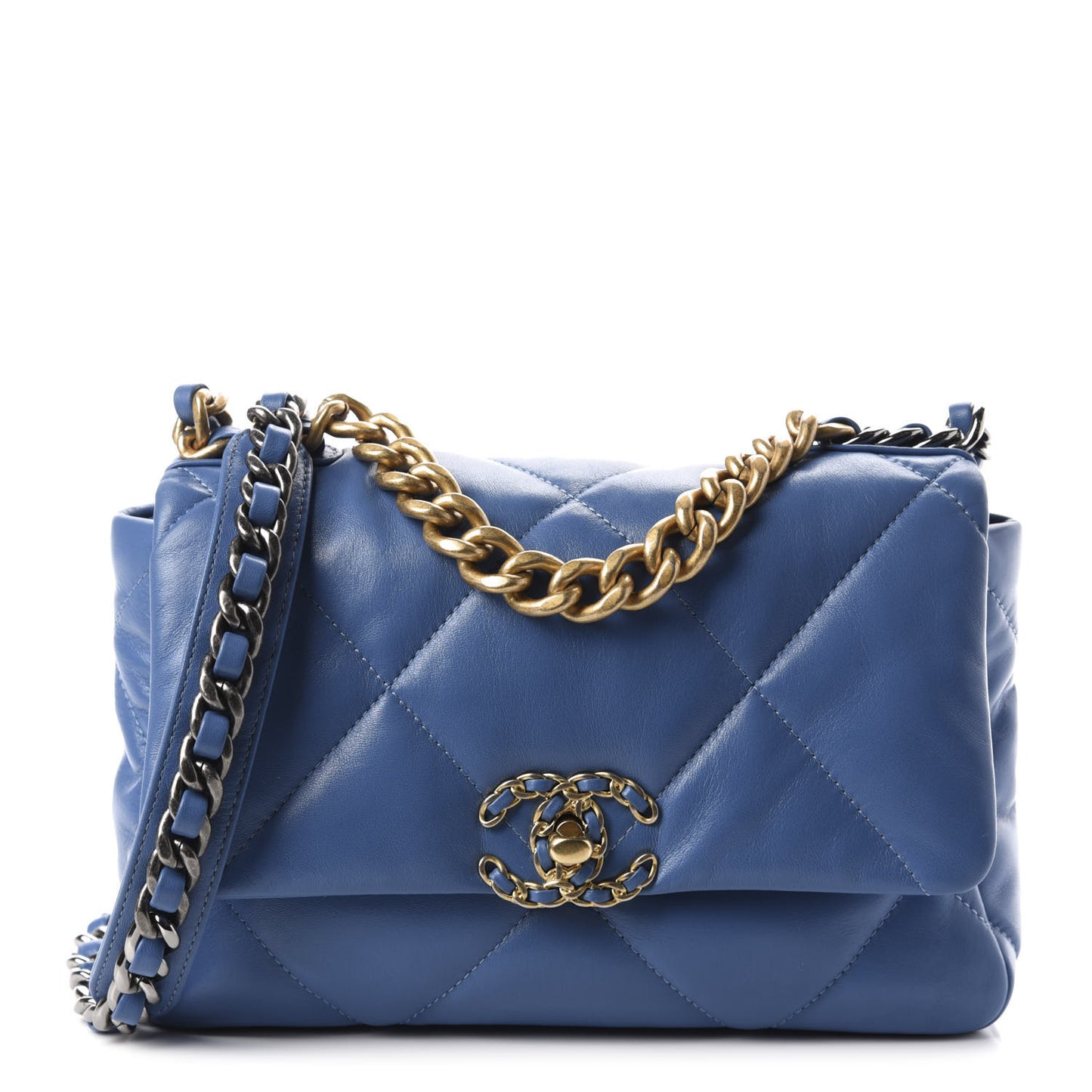 Lambskin Quilted Medium 19 Flap Blue