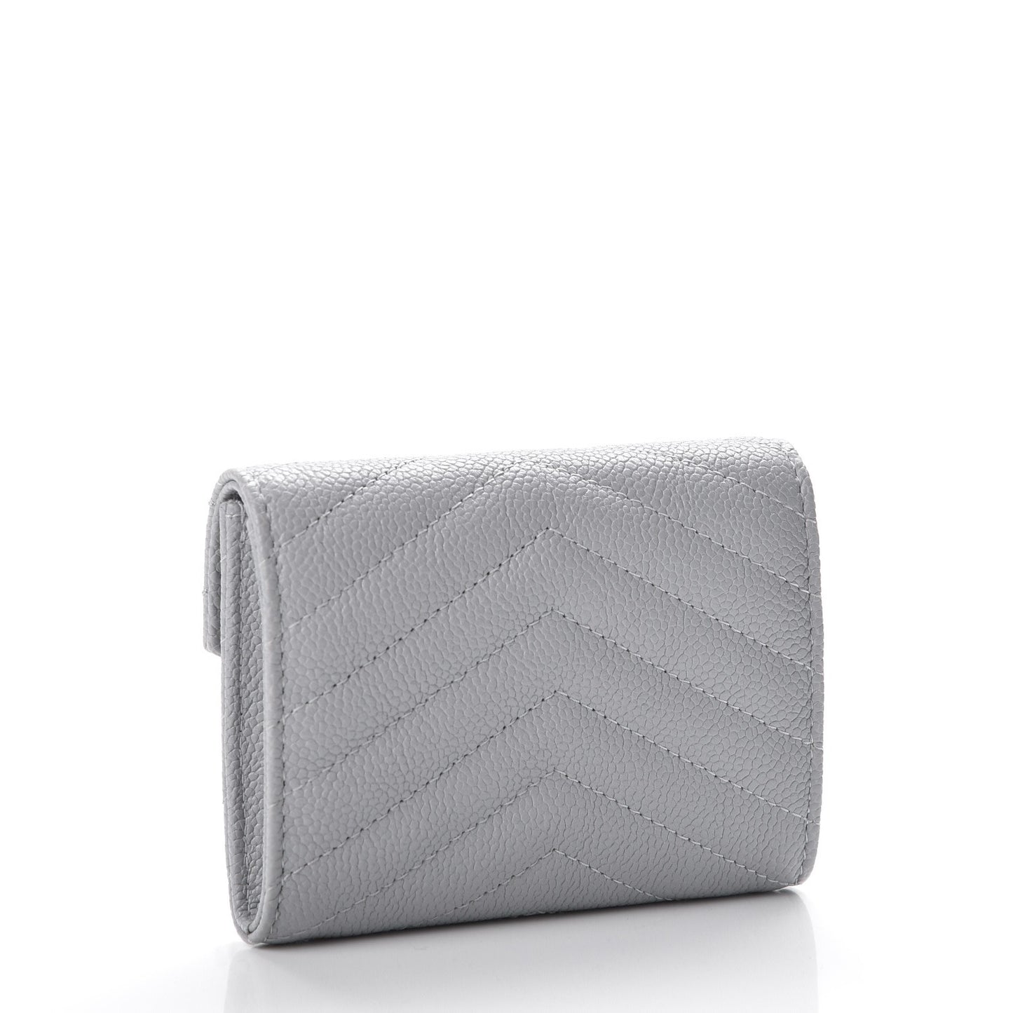 Caviar Chevron Quilted Card Holder Flap Wallet Grey