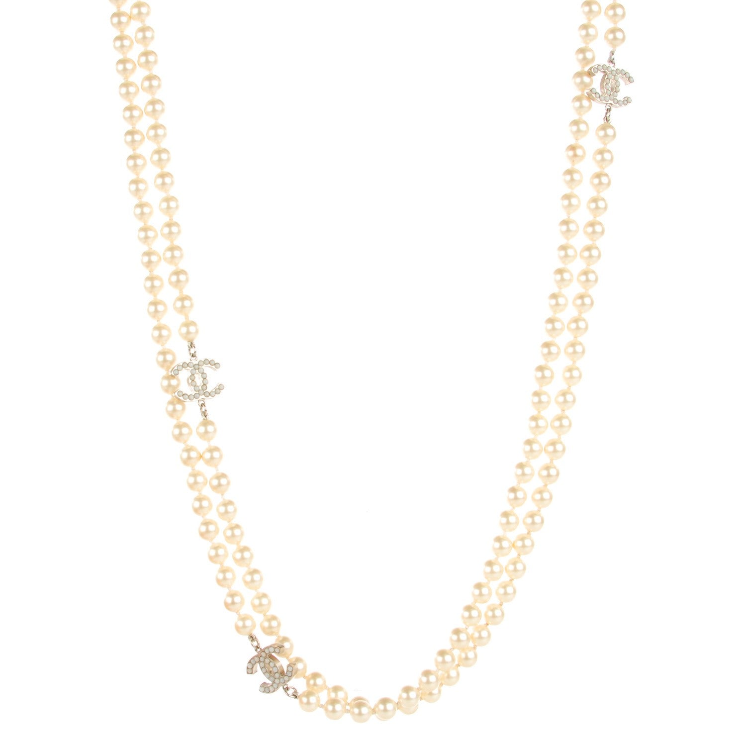 Chanel Pearl CC Long Necklace Silver 1 of 6