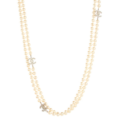 Chanel Pearl CC Long Necklace Silver 1 of 6