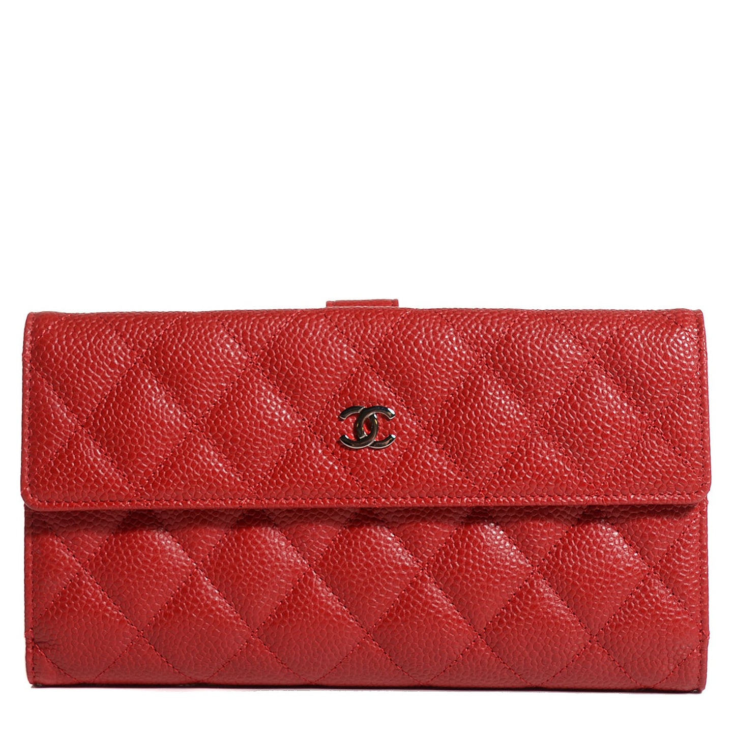 Caviar Quilted Long Flap Wallet Red