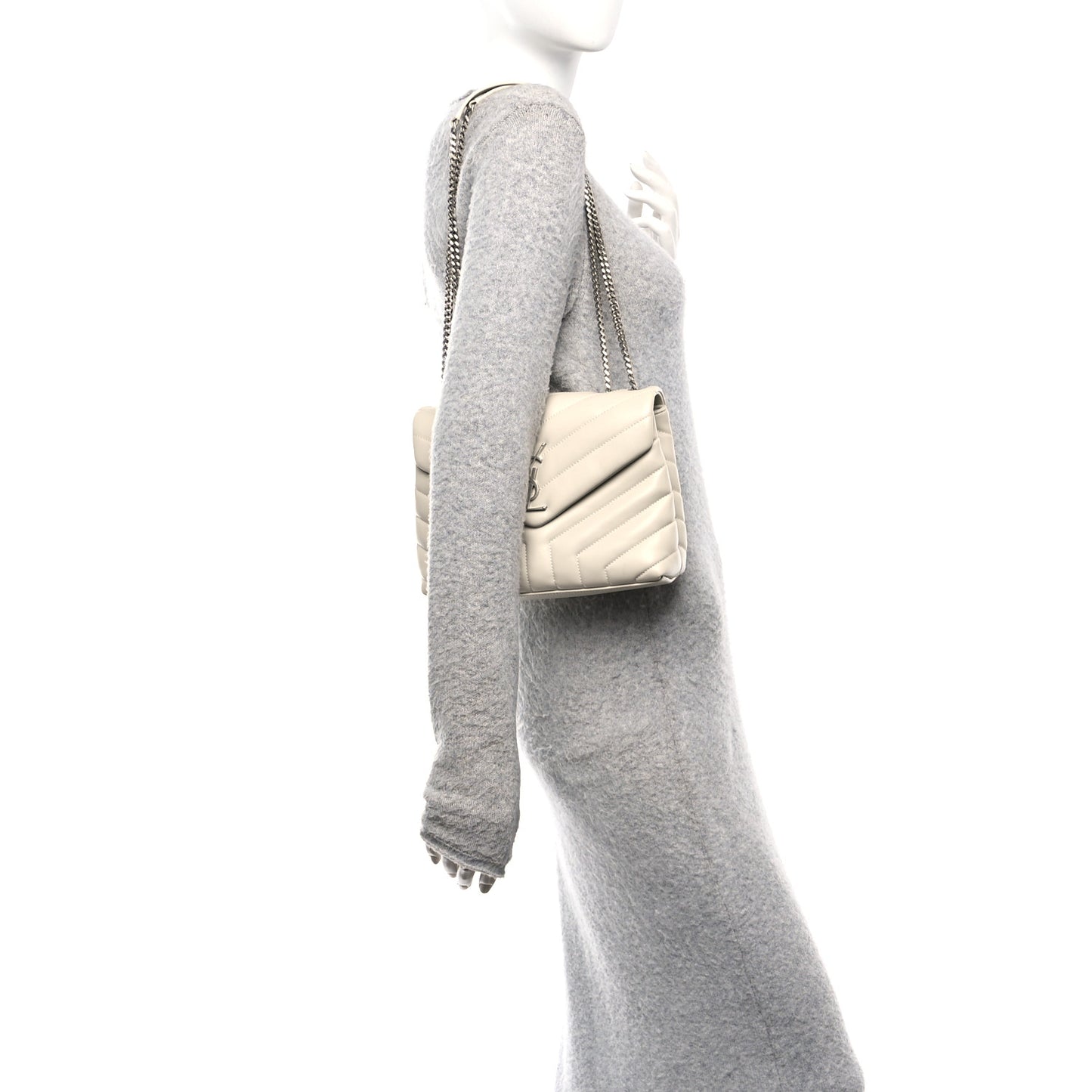 Calfskin Y Quilted Monogram Small Loulou Chain Satchel Crema Soft