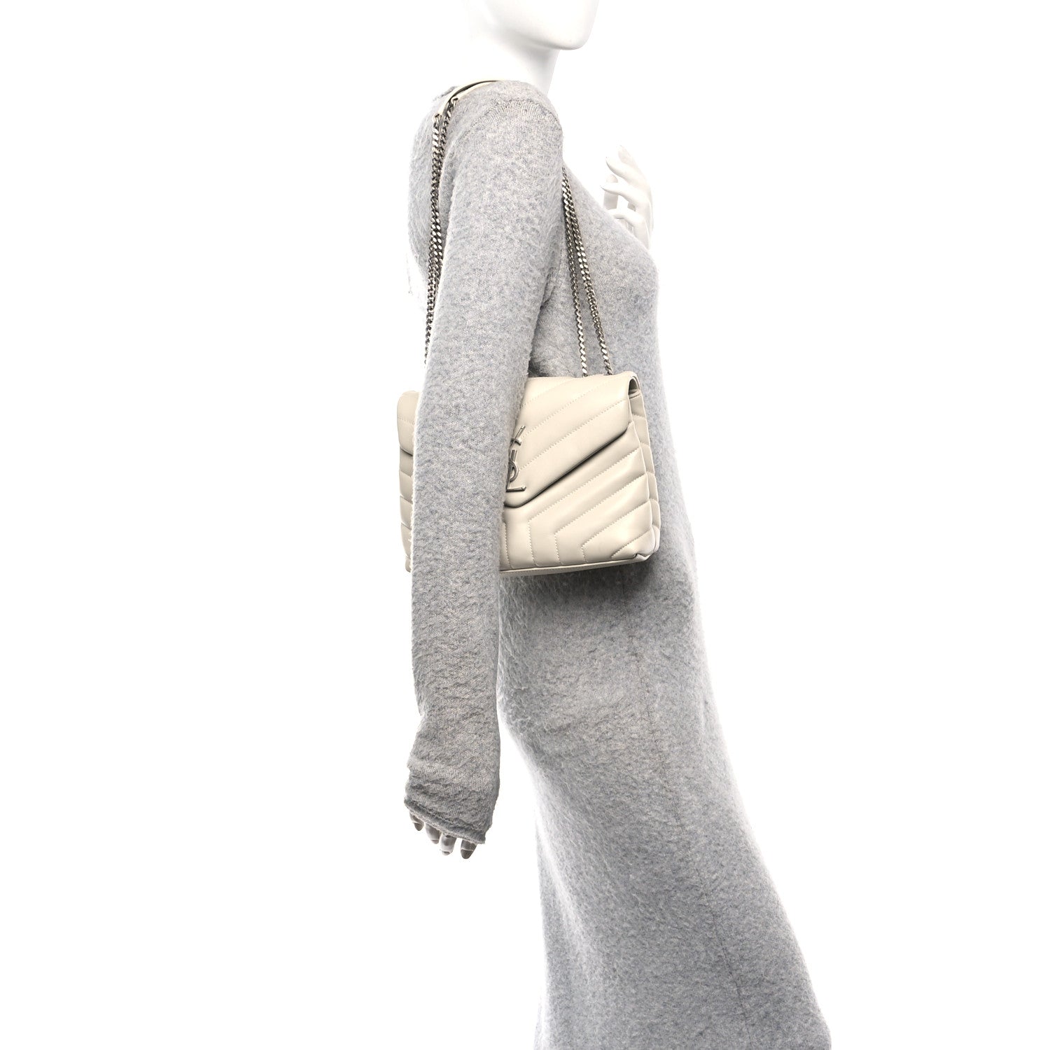 Saint Laurent Calfskin Y Quilted Monogram Small Loulou Chain Satchel Crema Soft 4 of 21