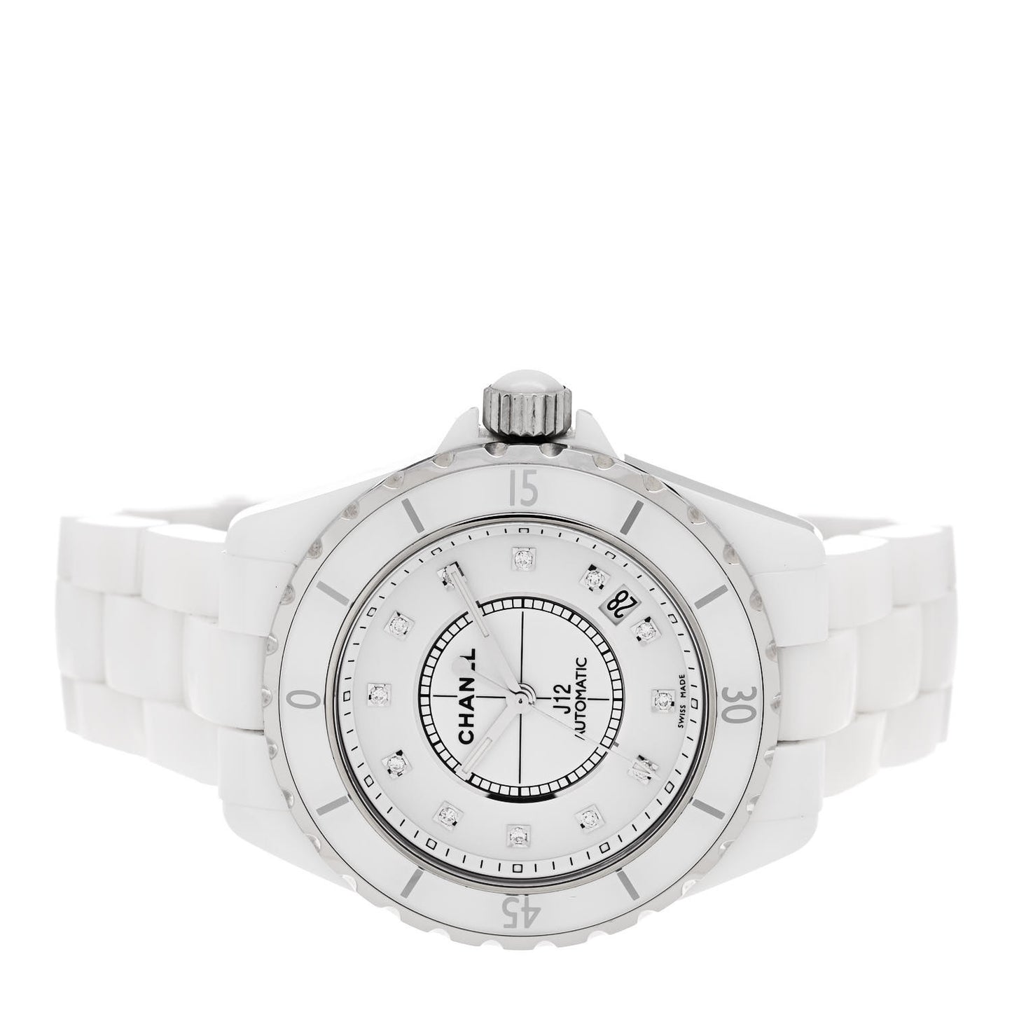 Stainless Steel Ceramic Diamond 38mm J12 Automatic Watch White