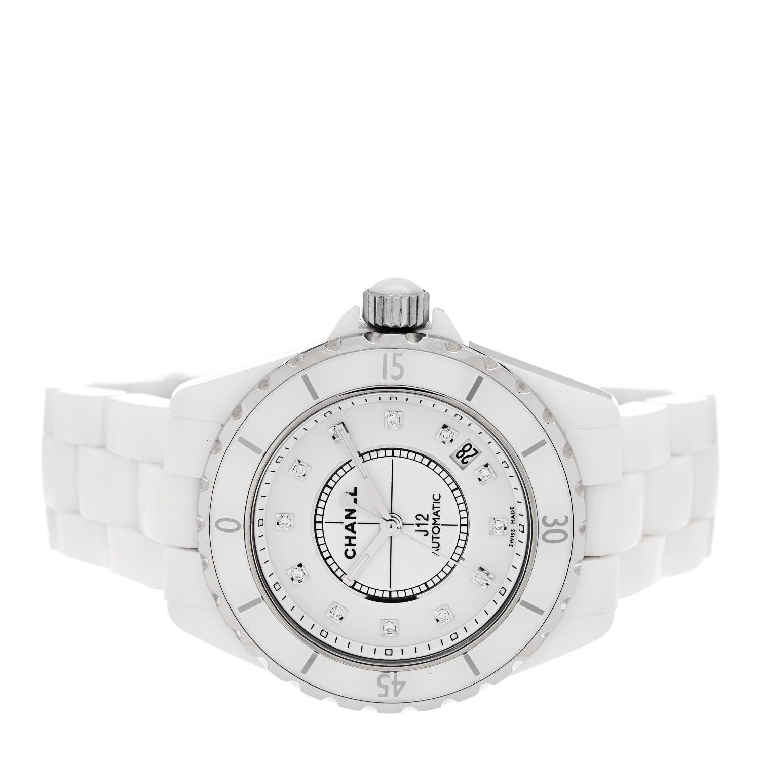 Chanel Stainless Steel Ceramic Diamond 38mm J12 Automatic Watch White 2 of 4
