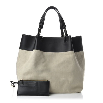 Bottega Veneta Natural Linen Matte Calfskin Quad Tote Black 1 of 9