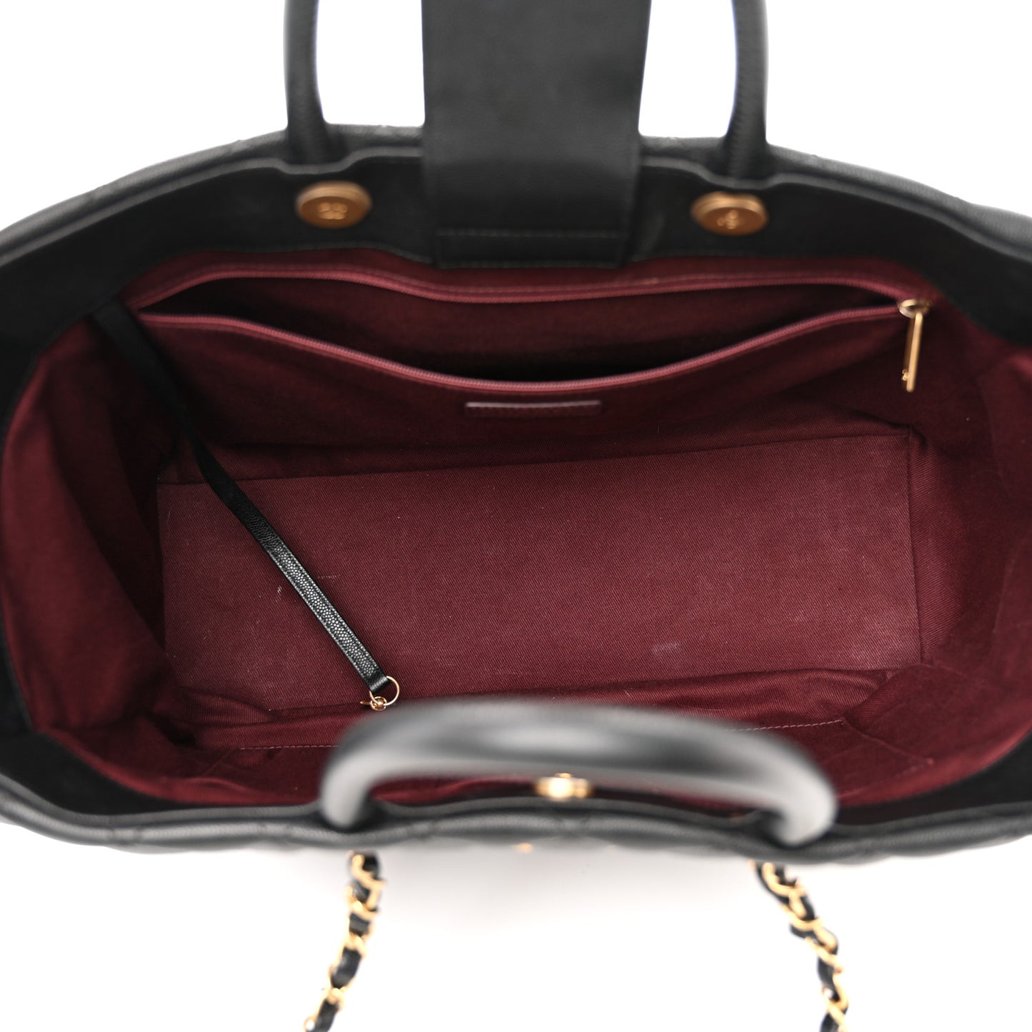 Caviar Quilted Large Coco Handle Shopping Tote Black