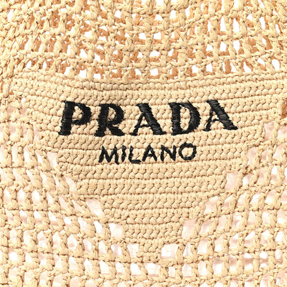 Prada Yarn Raffia Effect Crochet Logo Embroidered Tote Bag Naturale 7 of 9
