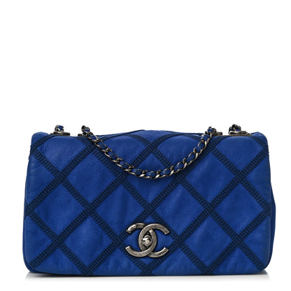Chanel Suede Diamond Embellished Medium Single Flap Blue 1 of 10