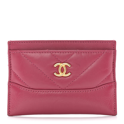 Chanel Aged Calfskin Chevron Quilted Gabrielle Card Holder Wallet Dark Pink 1 of 8