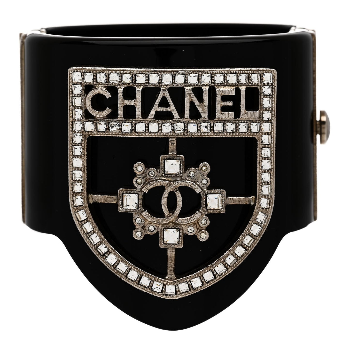 Resin Swarovski Baguette Crystal CC Shield Cuff Black