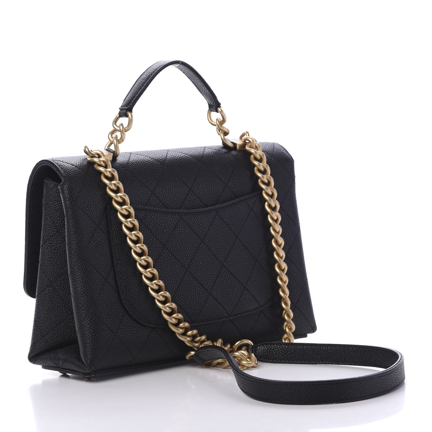 Grained Calfskin Small Stitched Flap Black