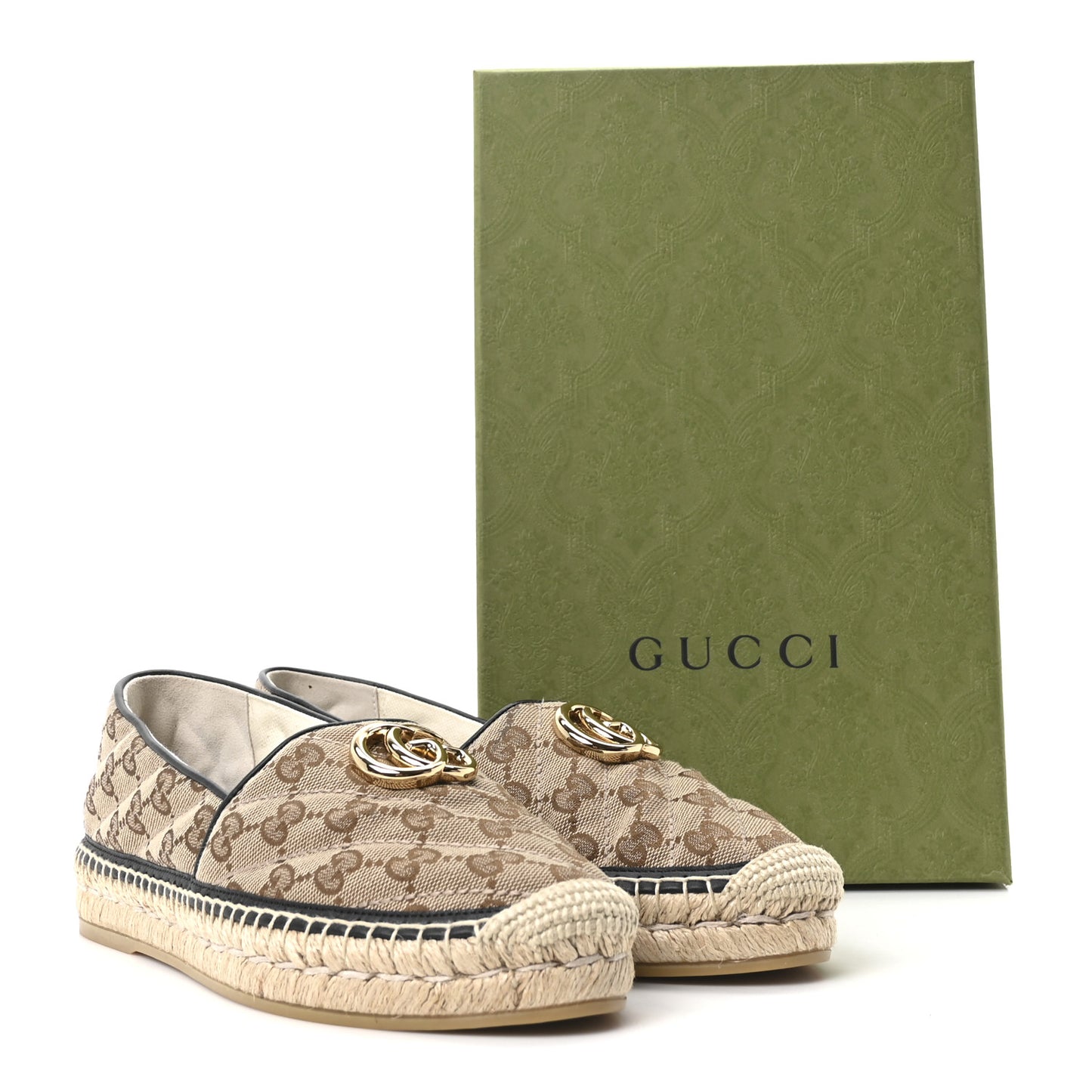 Monogram Matelasse Diagonal GG Marmont Espadrilles 39 Beige Ebony Black