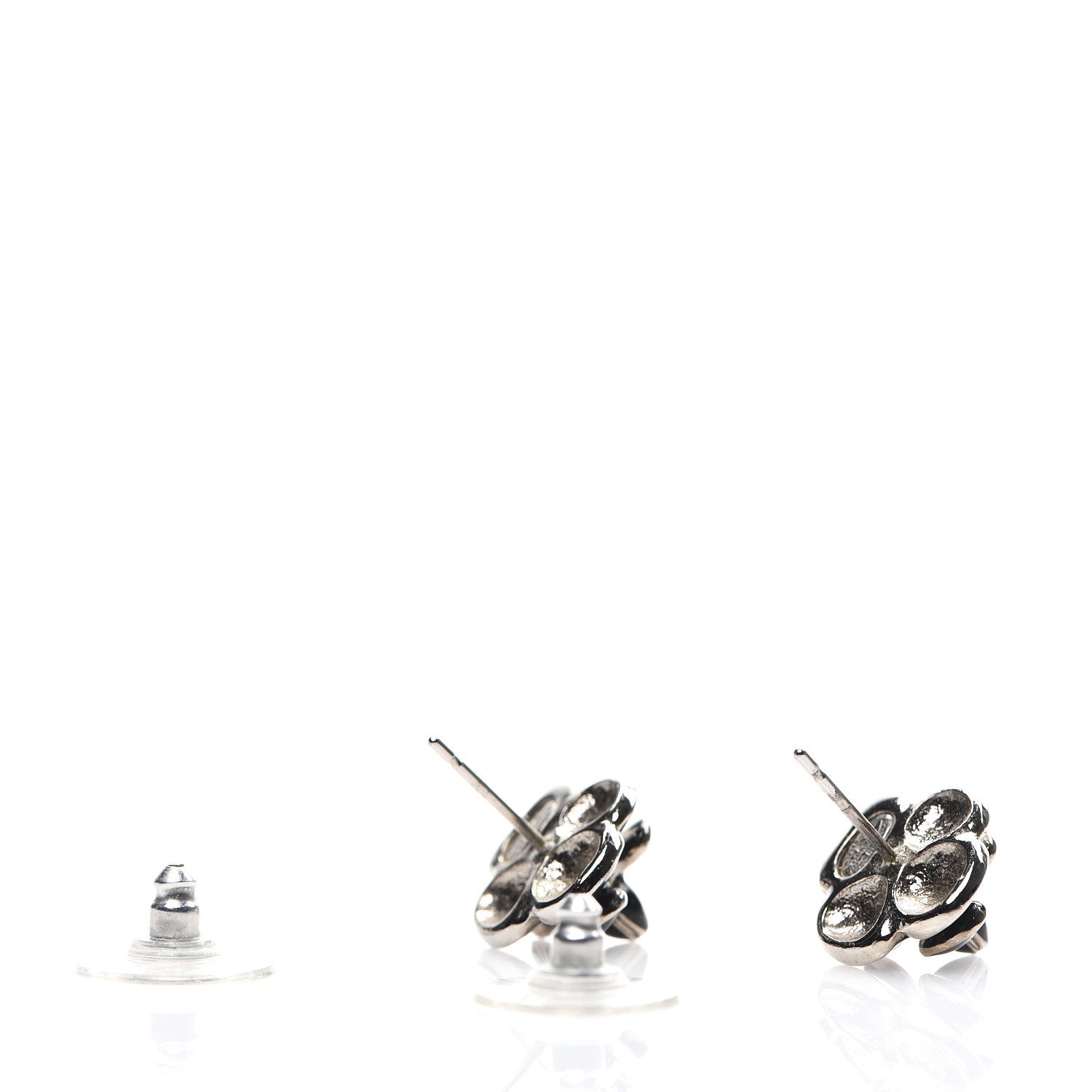 Chanel Enamel Flower CC Earrings Black Gold 3 of 4