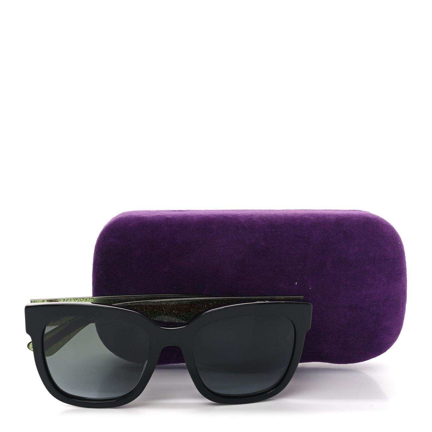 Acetate Square Frame Web Glitter Sunglasses GG0034S Black Green