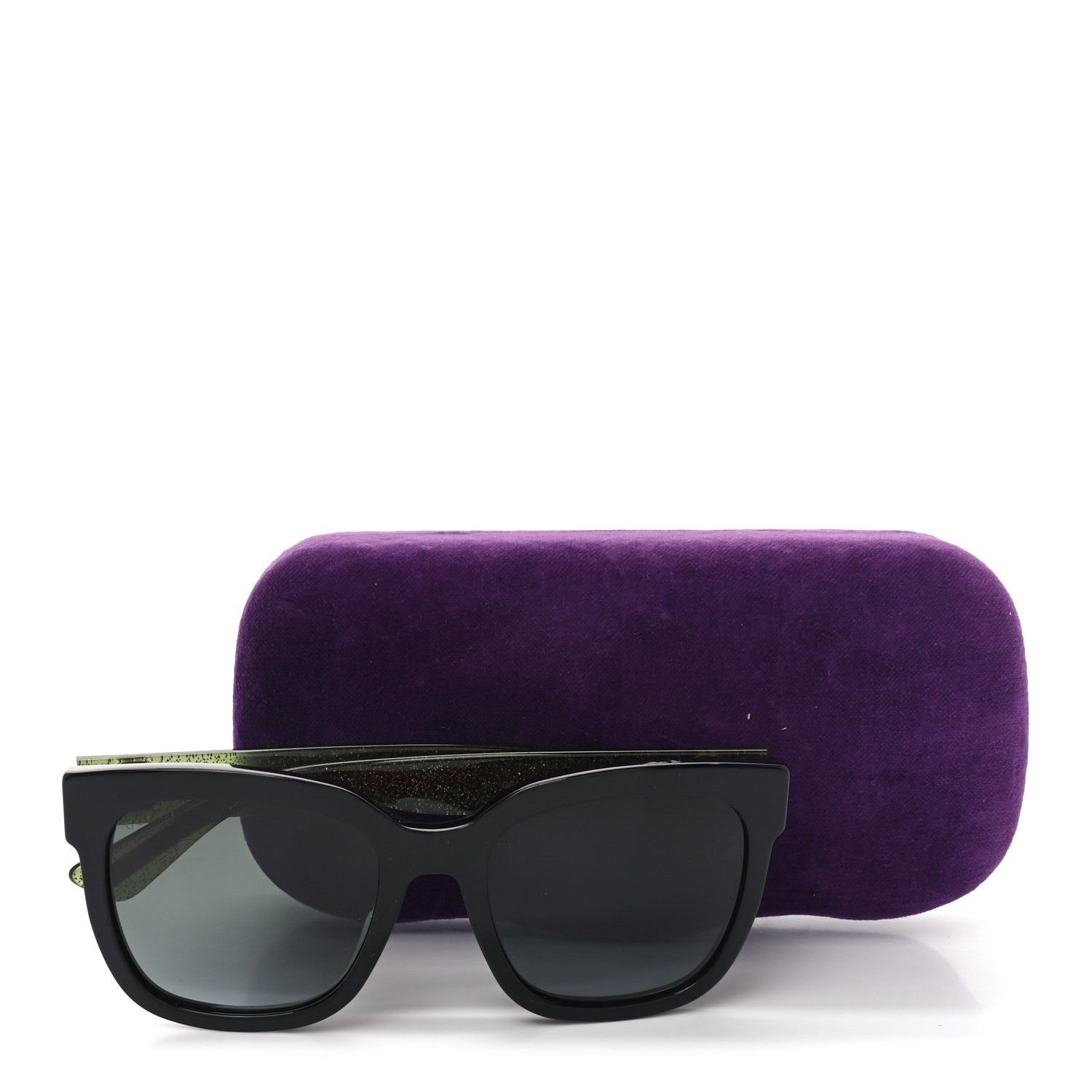 Gucci Acetate Square Frame Web Glitter Sunglasses GG0034S Black Green 7 of 7