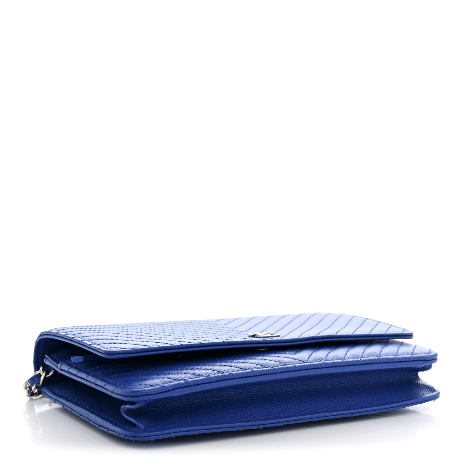 Chanel Caviar Chevron Quilted Wallet On Chain WOC Blue 4 of 12