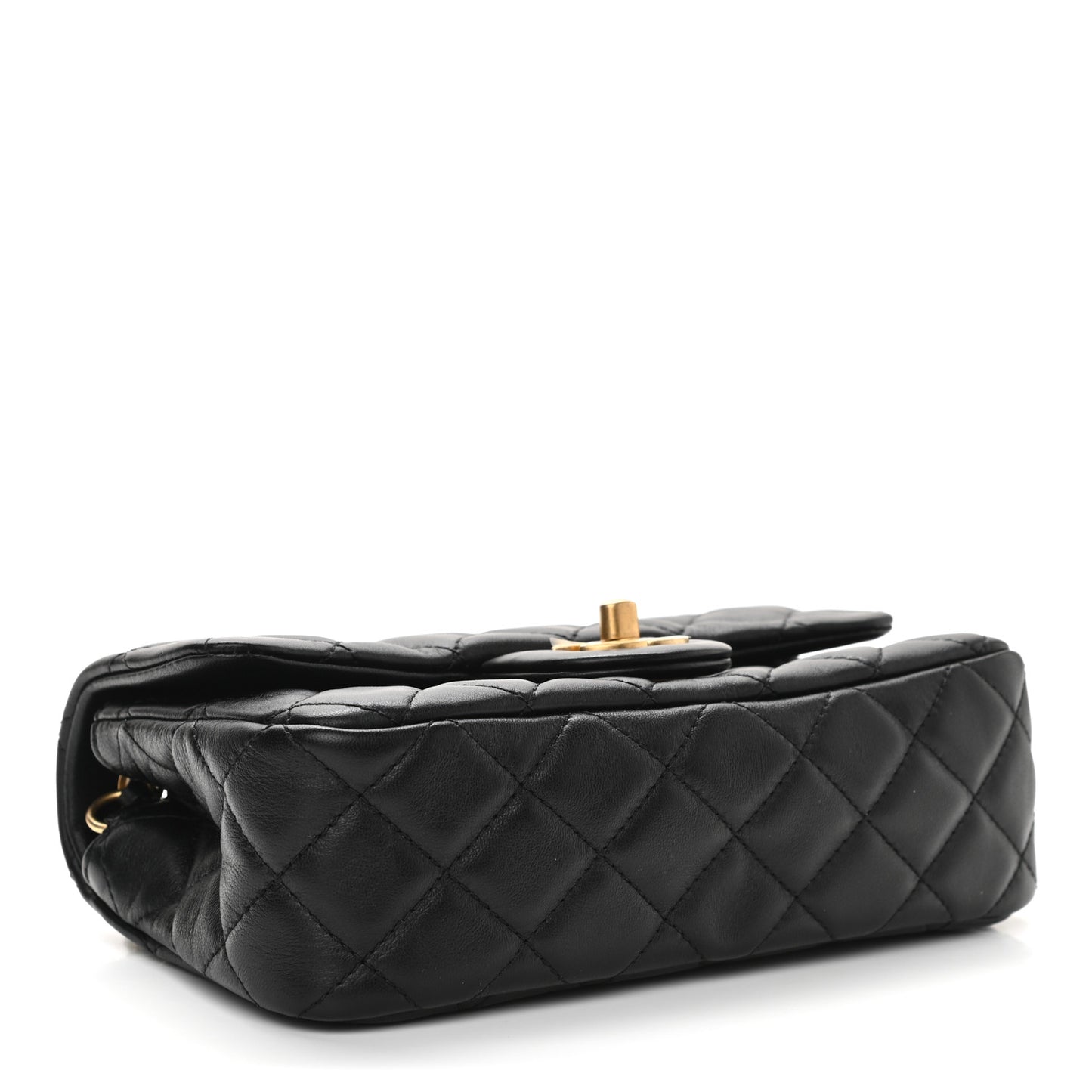 Lambskin Quilted Mini Rectangular Pearl Crush Flap Black
