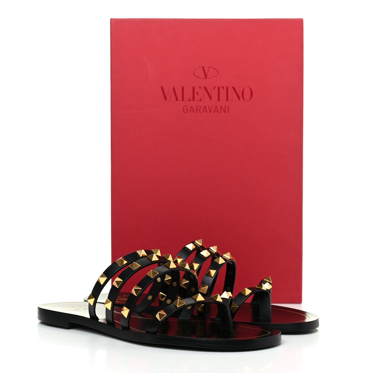 Valentino Garavani Calfskin Rockstud Flair Flat Thong Sandals 37.5 Black 9 of 9