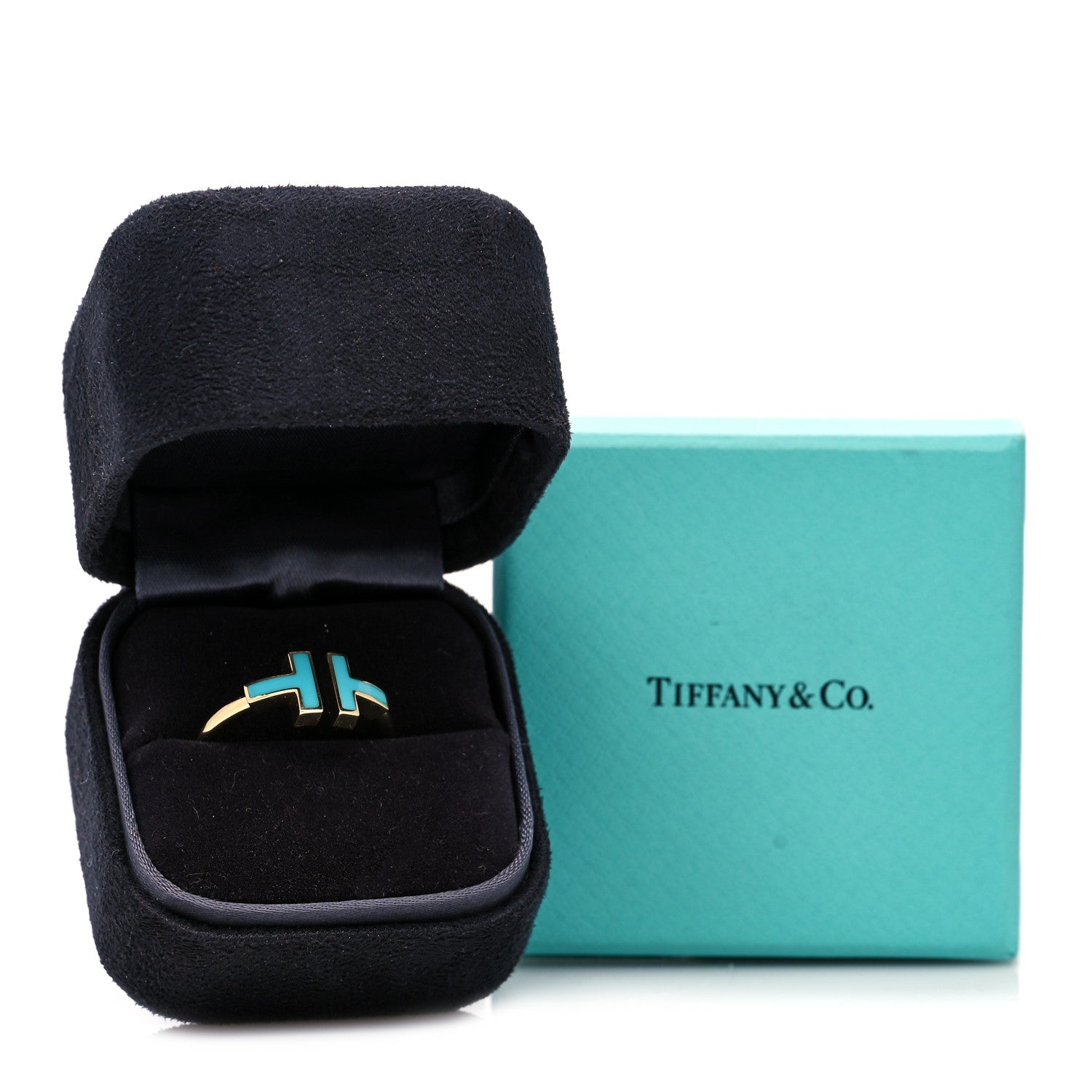 Tiffany 18K Yellow Gold Turquoise T Square Ring 58 8.5 5 of 5