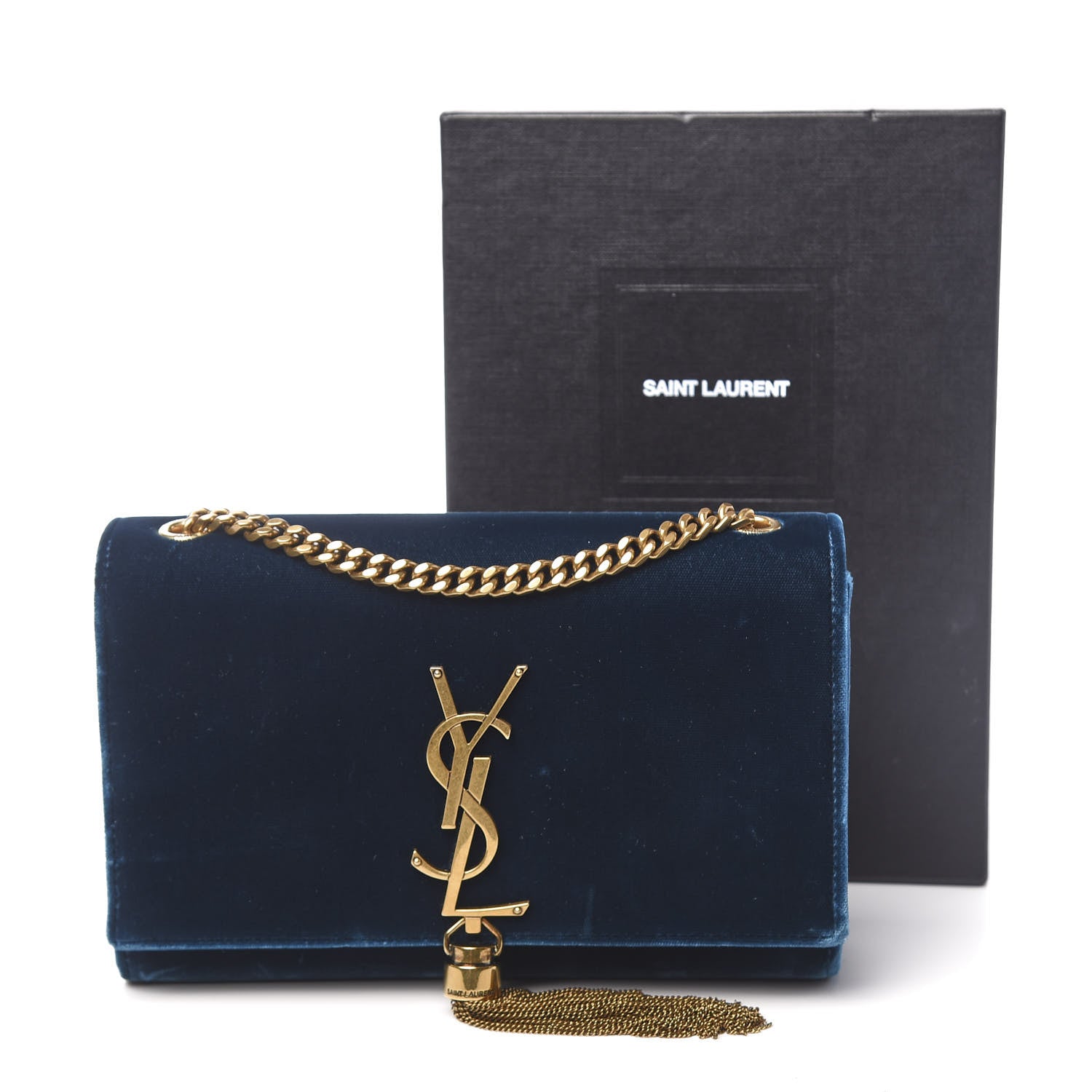 Saint Laurent Velvet Medium Monogram Kate Tassel Shoulder Bag Blue 10 of 10