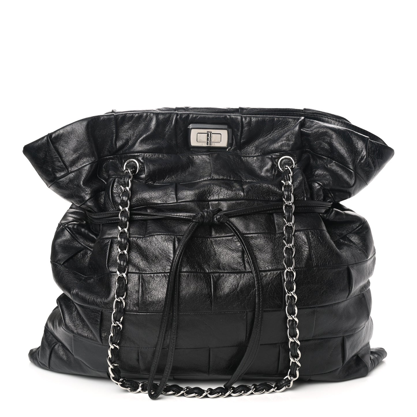 Lambskin Igloo Drawstring Tote Black