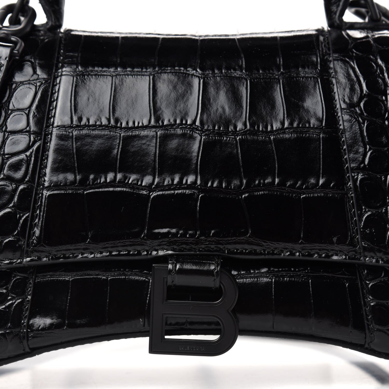 Balenciaga Shiny Calfskin Monochrome Crocodile Embossed Small Hourglass Top Handle Bag Black 9 of 9