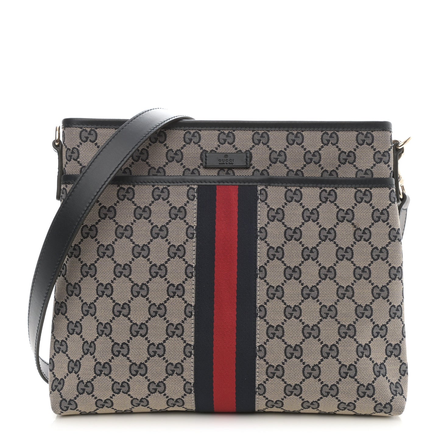 GG Supreme Monogram Web Flat Messenger Bag Navy