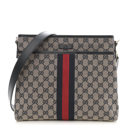 Gucci GG Supreme Monogram Web Flat Messenger Bag Navy 1 of 8