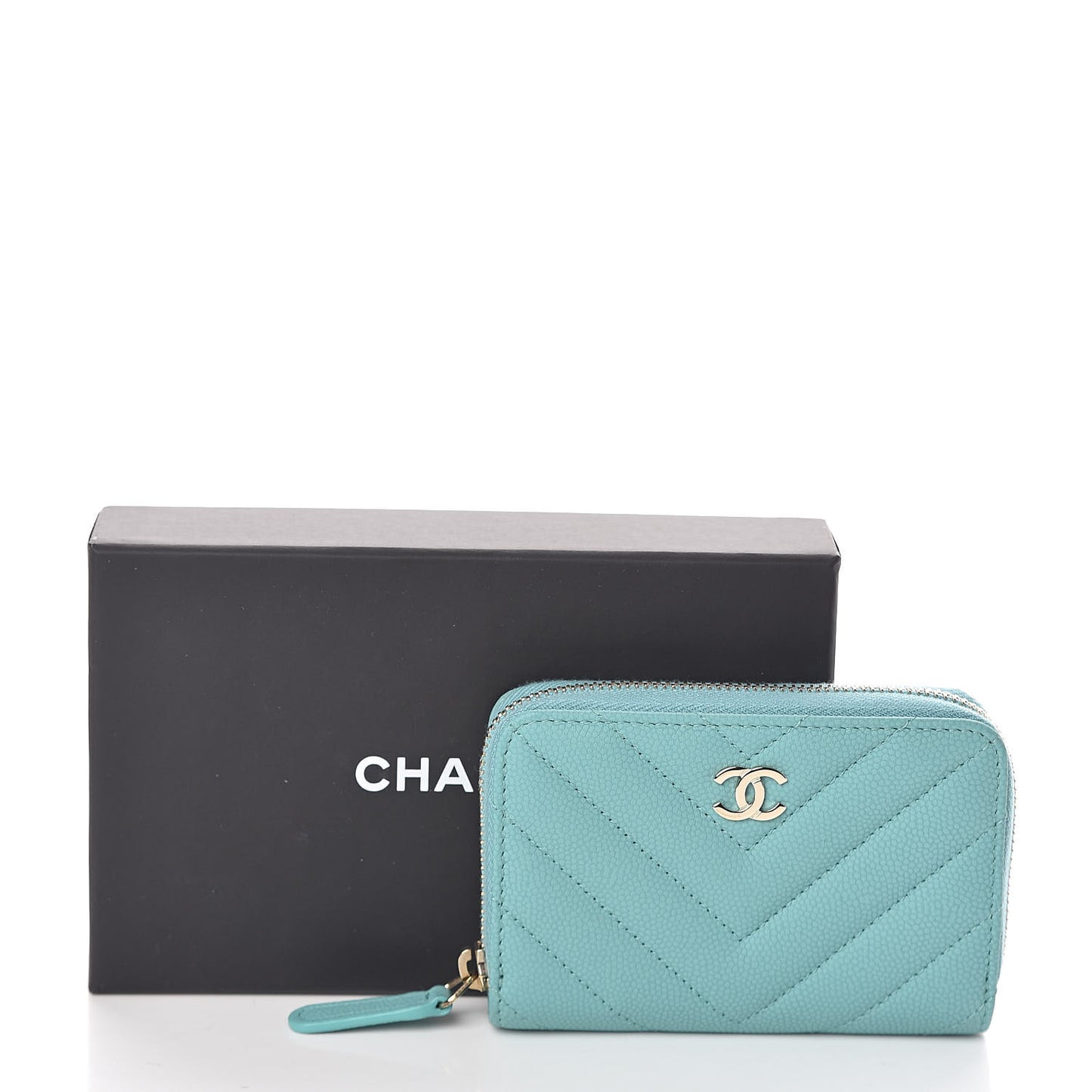 Caviar Flat Chevron Quilted Zip Coin Purse Green