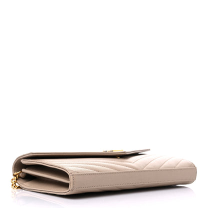 Saint Laurent Grain De Poudre Matelasse Chevron Monogram Chain Wallet Nude Powder 4 of 9