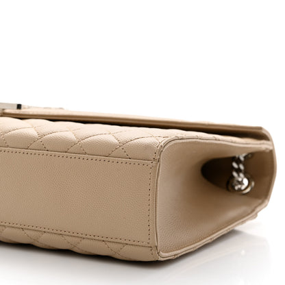 Saint Laurent Grain De Poudre Mixed Matelasse Large Triquilt Monogram Satchel Dark Beige 14 of 14