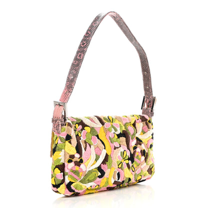 Fendi Lizard Embroidered Flower Baguette Pink Multicolor 3 of 13