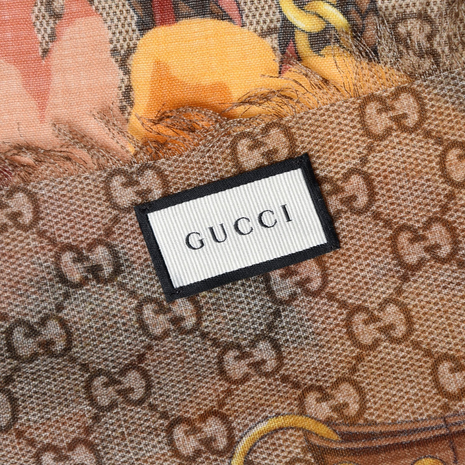 Gucci Wool Jacquard GG Monogram Big Panshie Fringe Shawl Sun Beige 3 of 6