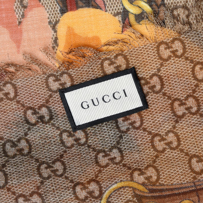 Gucci Wool Jacquard GG Monogram Big Panshie Fringe Shawl Sun Beige 3 of 6