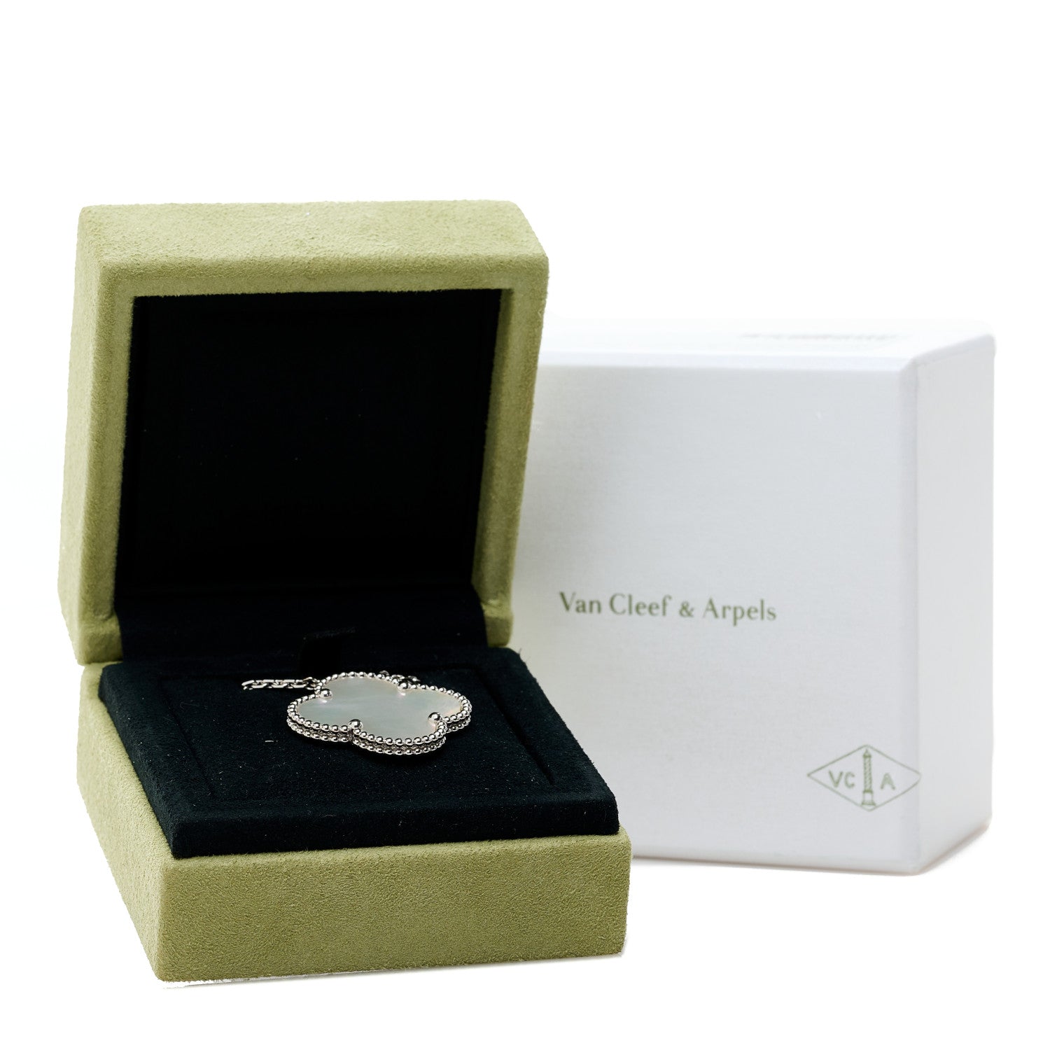 Van Cleef & Arpels 18K White Gold Mother of Pearl Magic Alhambra Pendant Necklace 6 of 6
