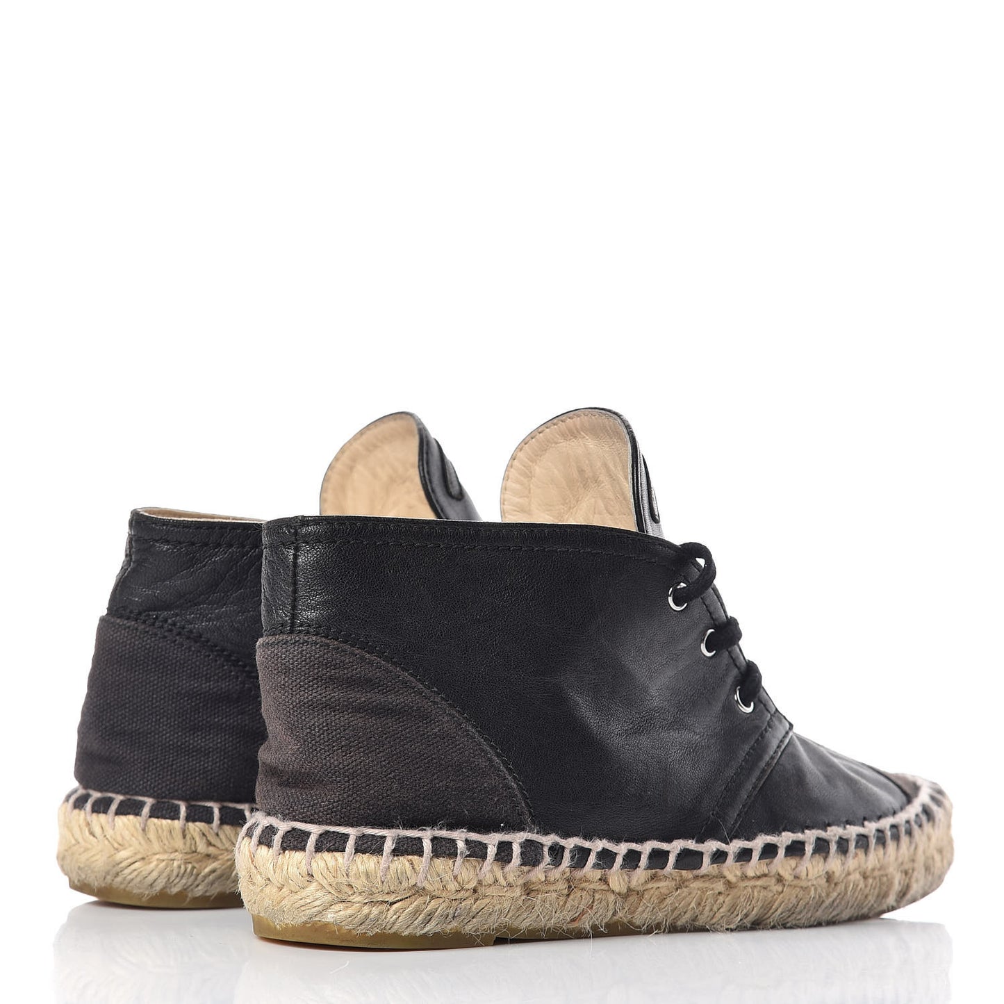 Lambskin Canvas Cap Toe Lace Up Espadrilles 35 Black