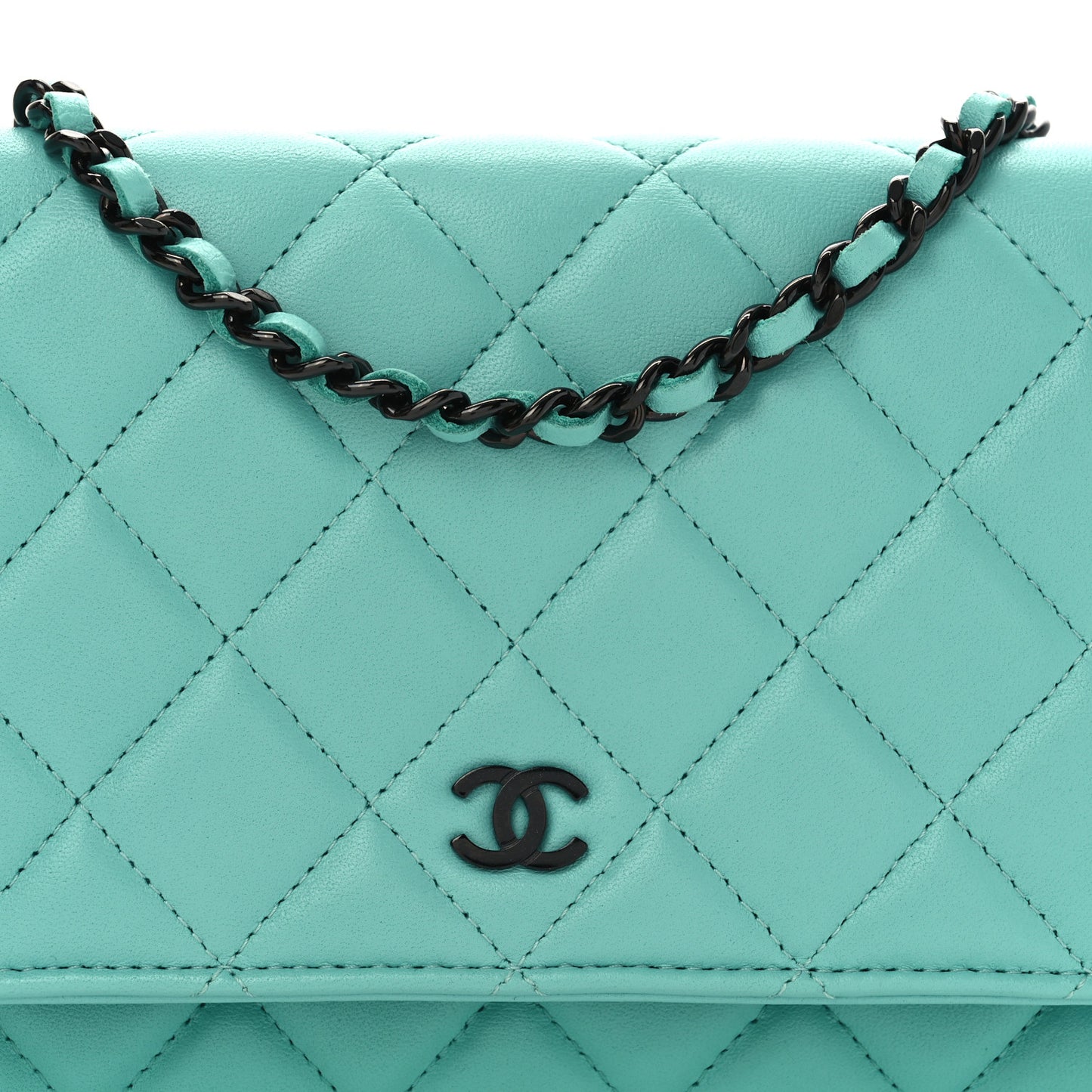 Lambskin Quilted Wallet On Chain WOC Turquoise