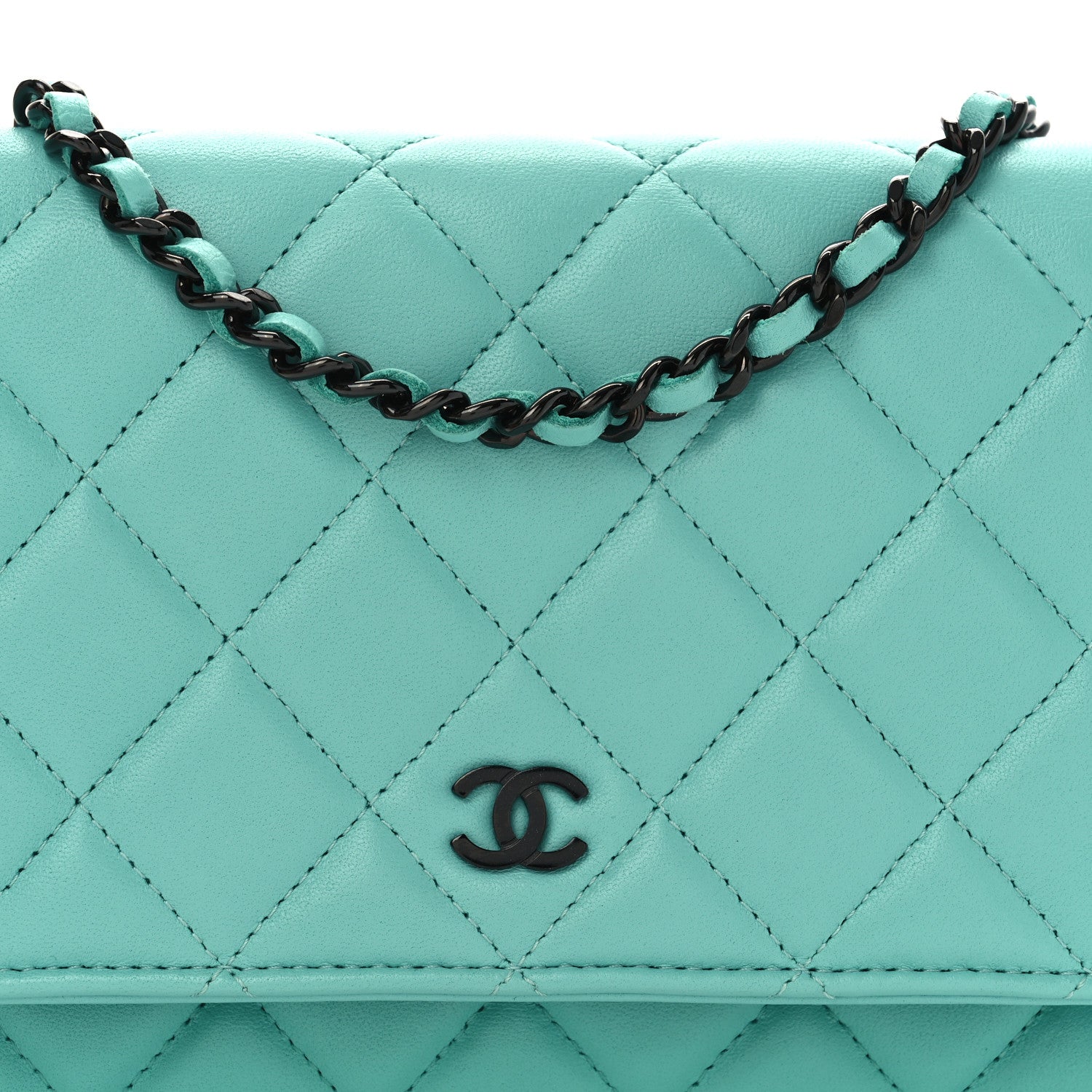 Chanel Lambskin Quilted Wallet On Chain WOC Turquoise 9 of 12