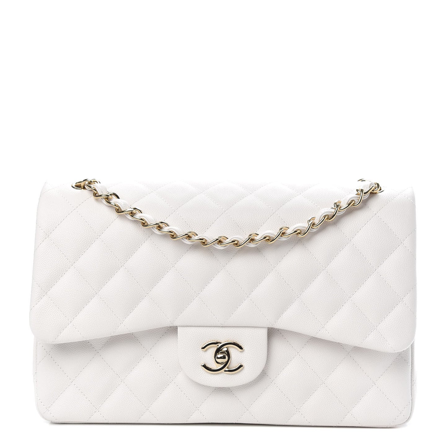 Caviar Quilted Jumbo Double Flap White