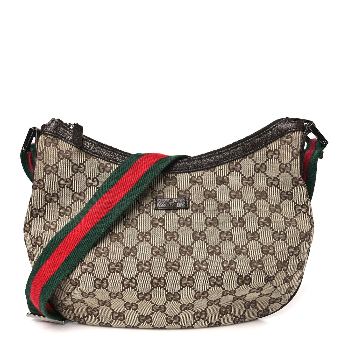 Monogram Web Medium Half Moon Hobo Dark Brown
