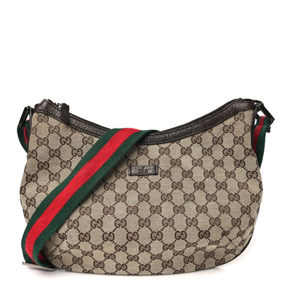 Gucci Monogram Web Medium Half Moon Hobo Dark Brown 1 of 11