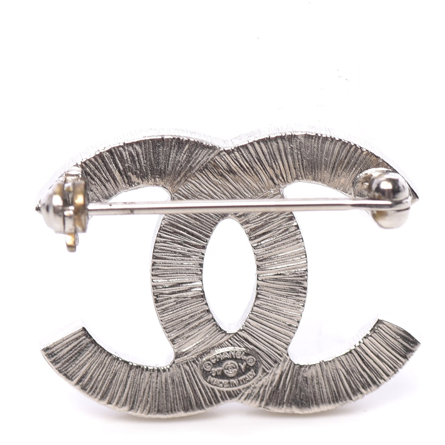 Crystal Baguette CC Mini Brooch Silver