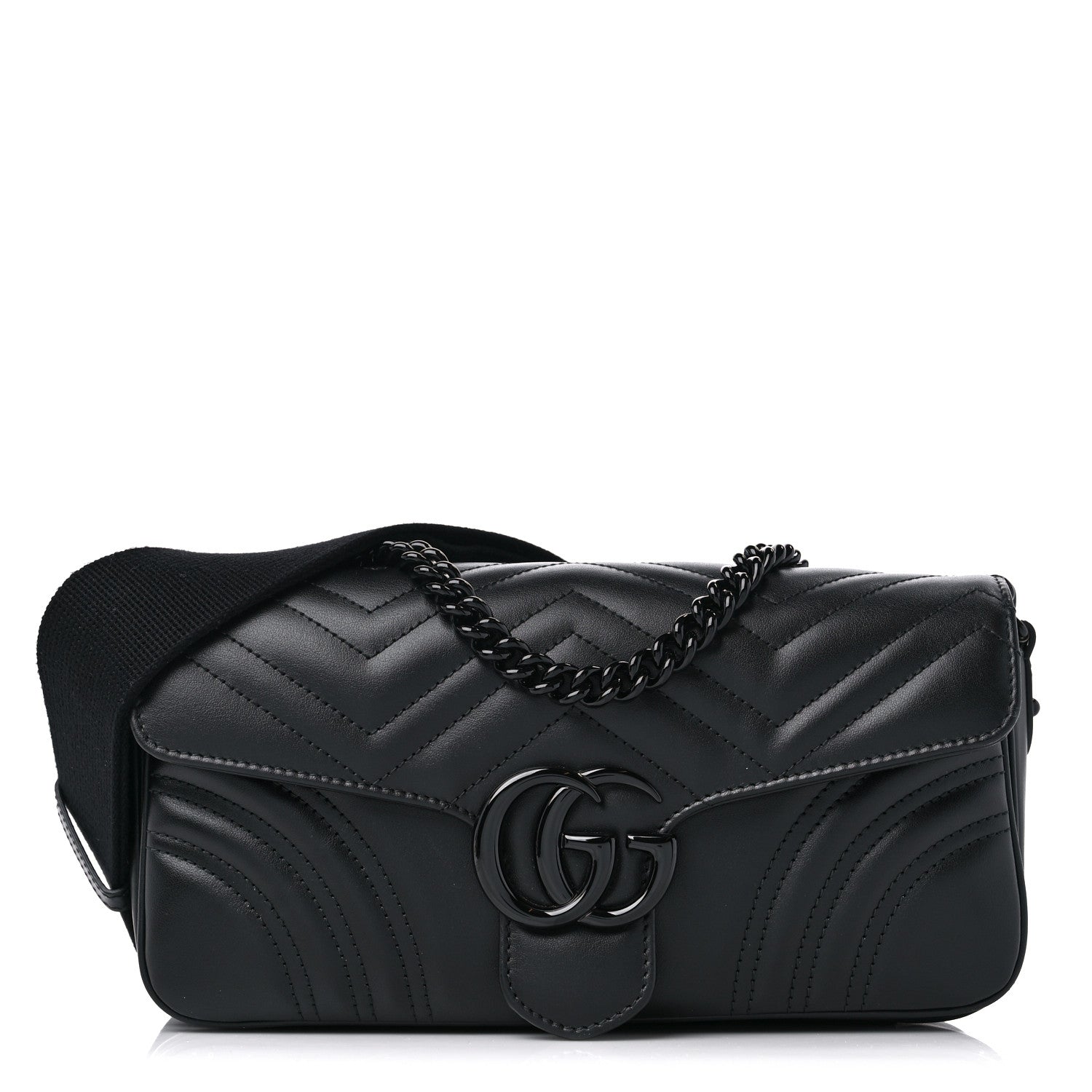 Gucci Calfskin Matelasse Monochrome GG Marmont Crossbody Shoulder Bag Black 1 of 8