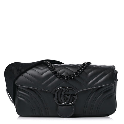 Gucci Calfskin Matelasse Monochrome GG Marmont Crossbody Shoulder Bag Black 1 of 8