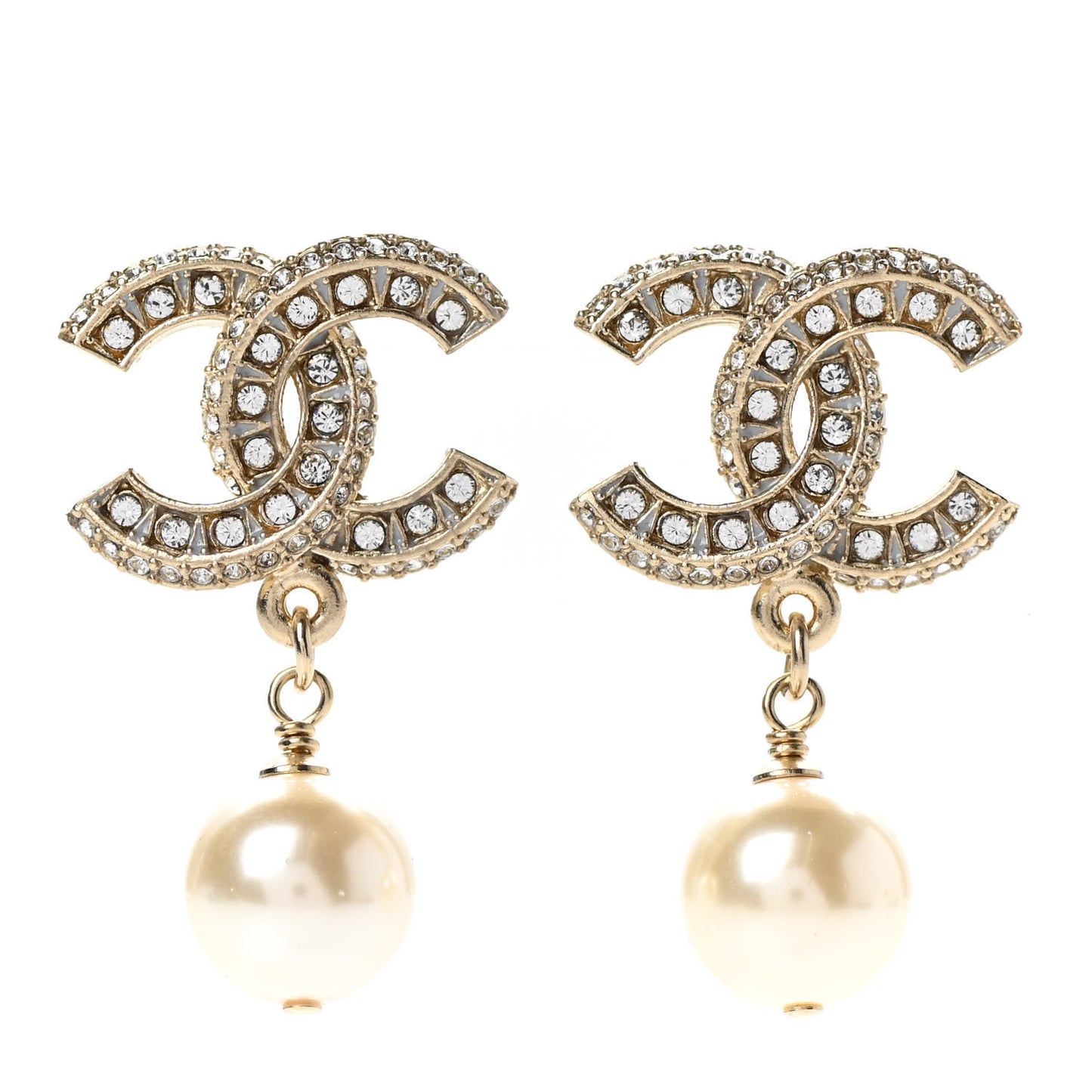 Crystal Pearl CC Drop Earrings Gold